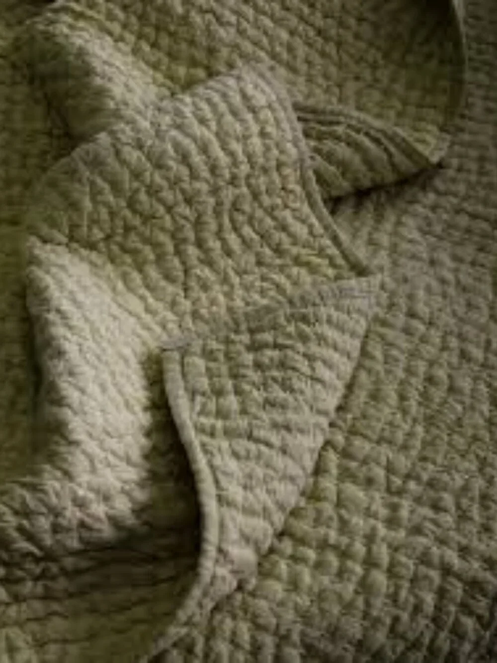 QUINCE European Linen Cotton Stitch KING Quilt Set OLIVE